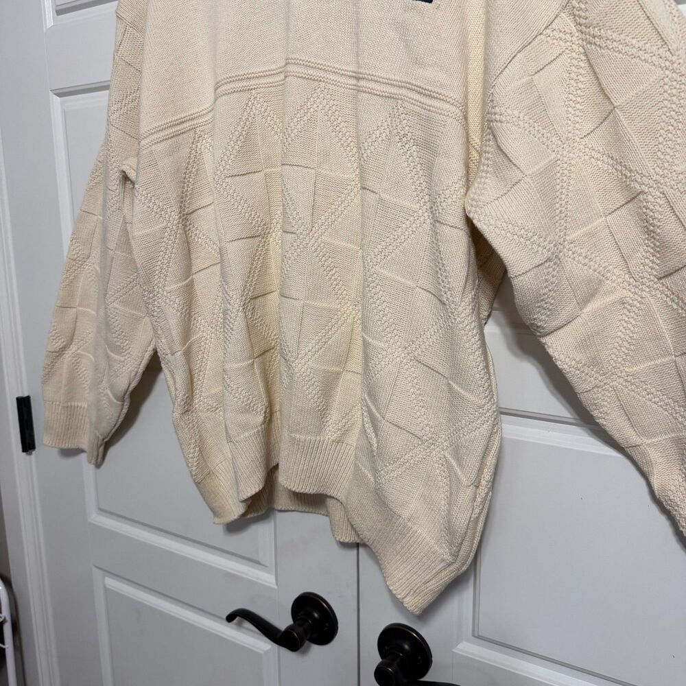 Vantage Vintage Cable Knit Sweater Mens XL Cream V Neck‎ Golf Tennis 90s - Picture 7 of 7